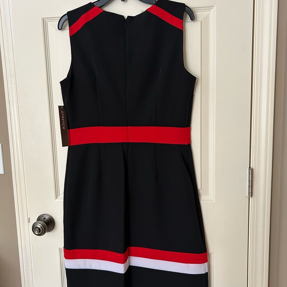 New With Tags- Voir Voir Black Midi Women Dress with Red and White Accents - Picture 4 of 4